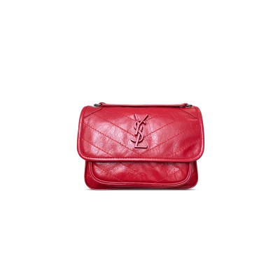 YSL NIKI BABY CHAIN BAG IN CRINKLED VINTAGE LEATHER 633160 (21*16*7.5cm)